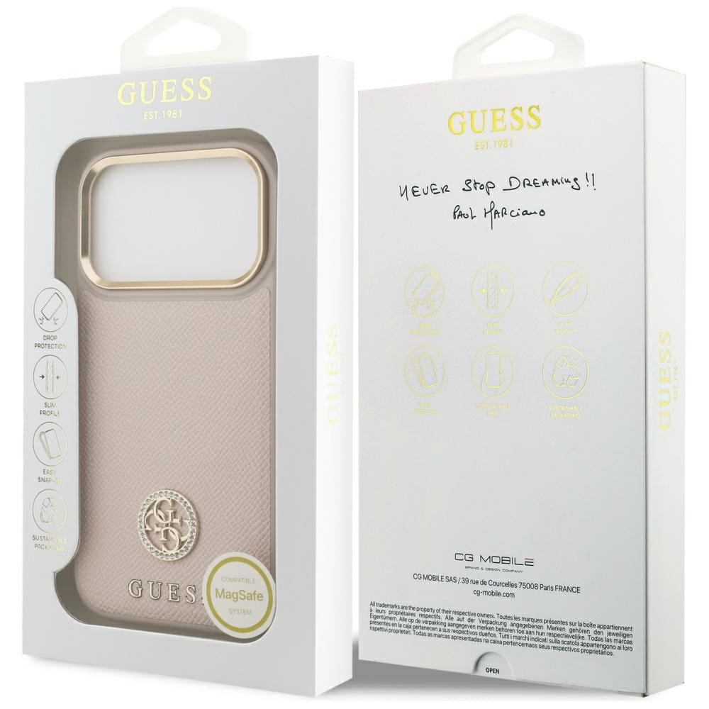 MagSafe cover til Apple iPhone 17 Pro, Guess, Grained Strass Logo, Pink