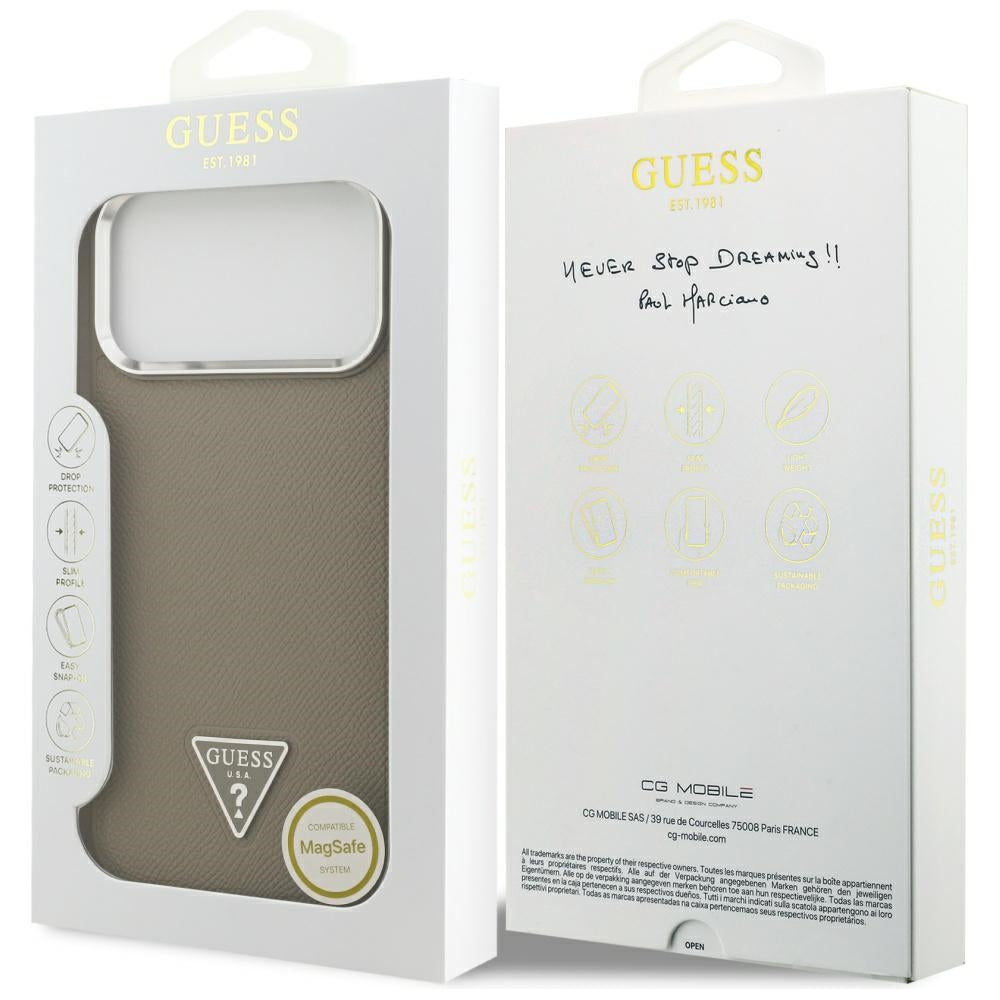 MagSafe cover til Apple iPhone 17 Pro, Guess, Grained Triangle Logo, Brun