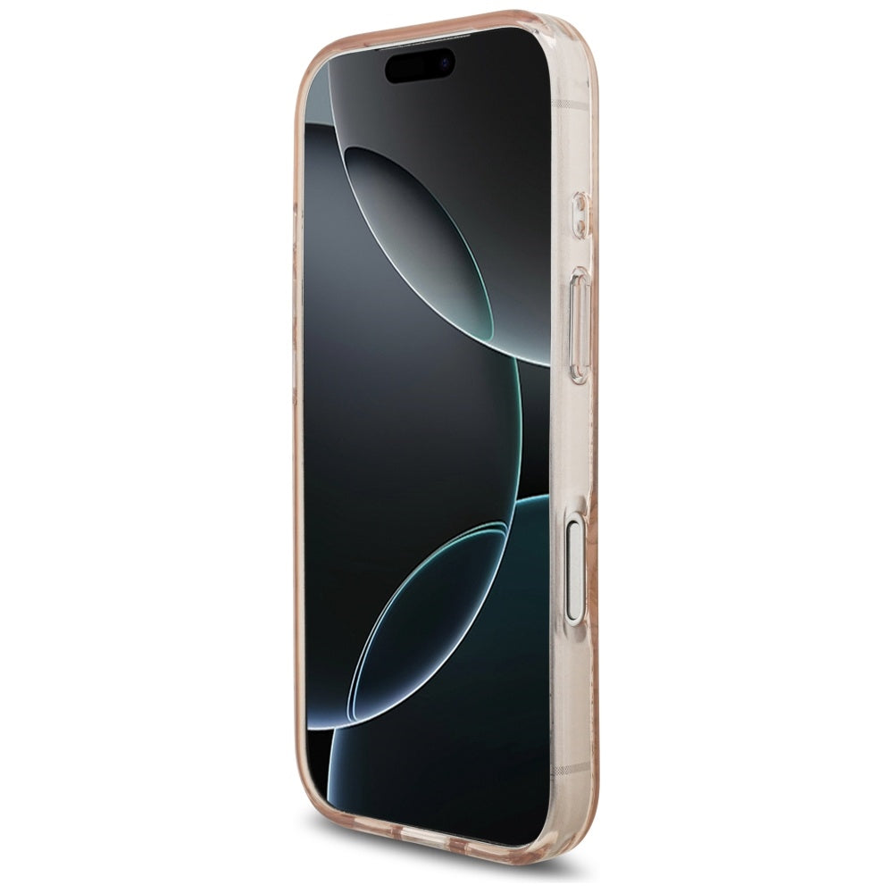 MagSafe cover til Apple iPhone 17 Pro, Guess, IML Flowers Allover Electroplated with Pearl Strap, Pink