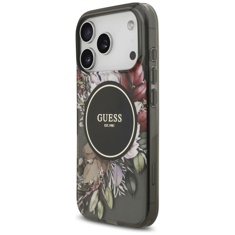 MagSafe cover til Apple iPhone 17 Pro, Guess, IML Flowers with Pearl Strap, Sort