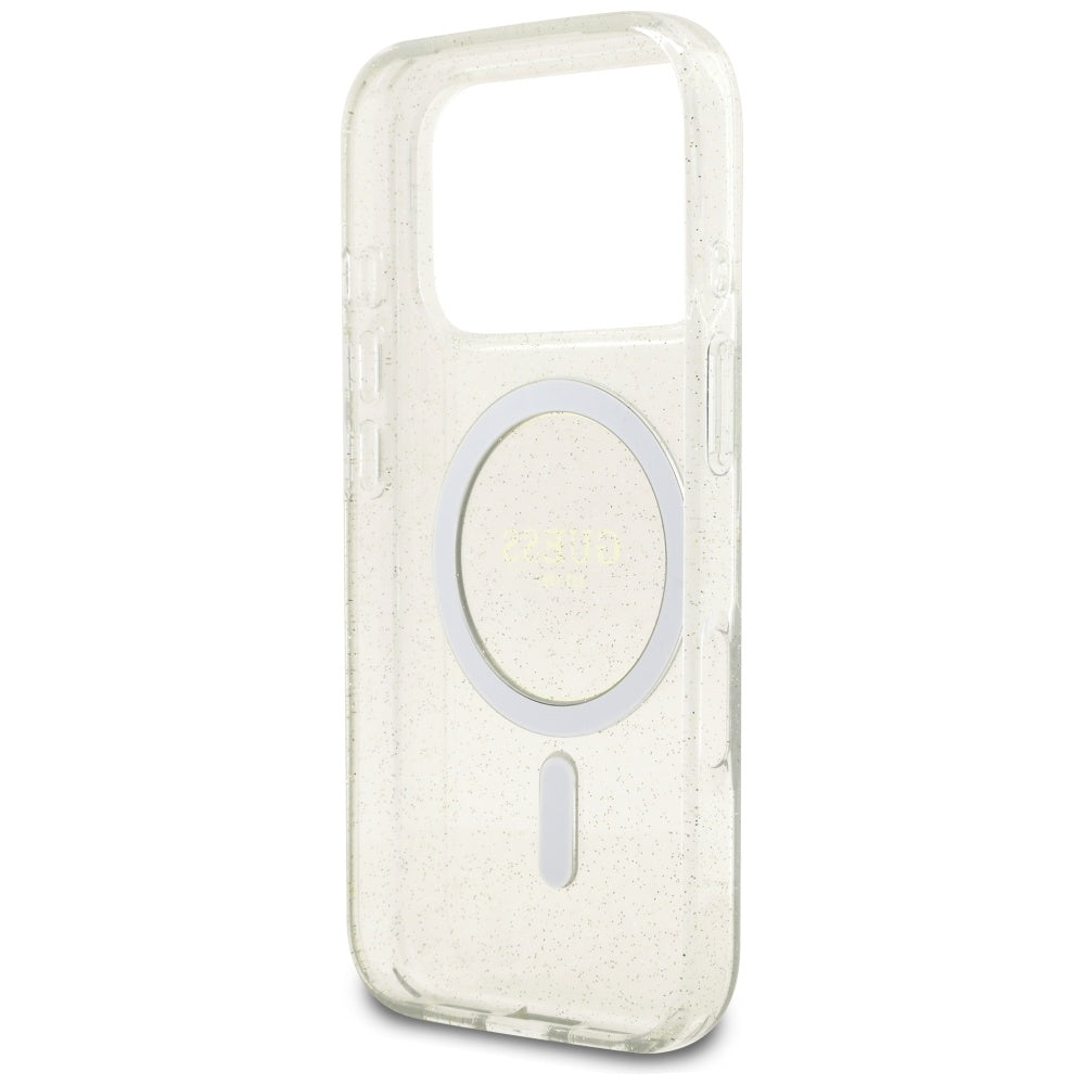 MagSafe cover til Apple iPhone 17 Pro, Guess, IML Glitter med perlerem, Transparent