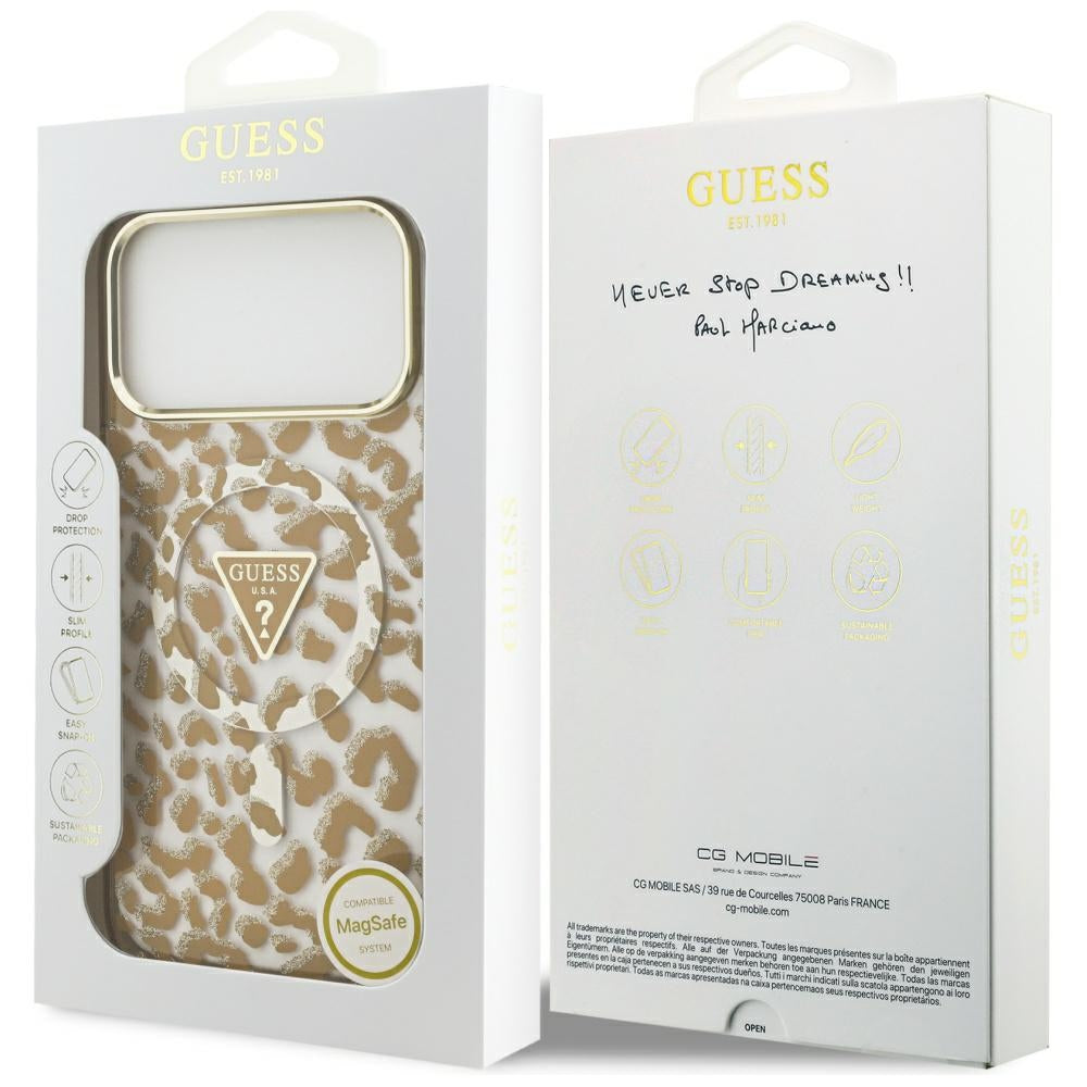 MagSafe cover til Apple iPhone 17 Pro, Guess, Leopard Glitter, Brun
