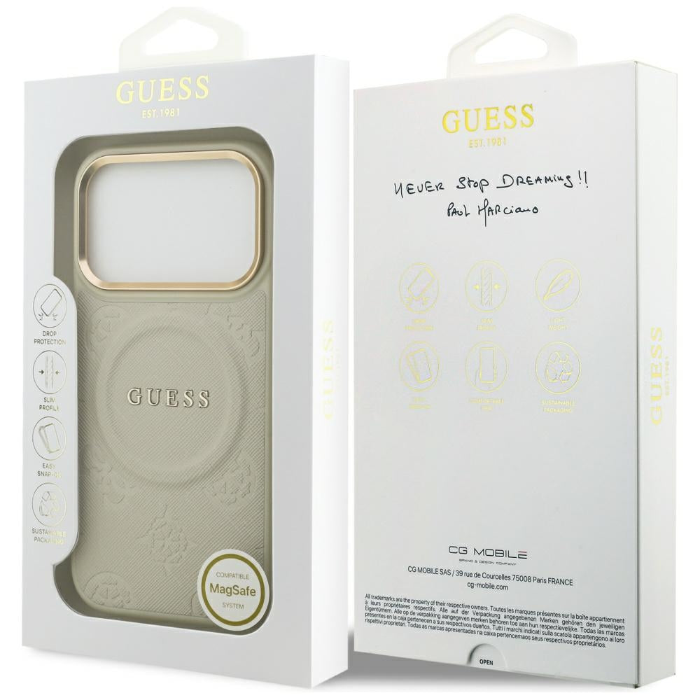 MagSafe Case for Apple iPhone 17 Pro, Guess, Peony Hot Stamp, Beige