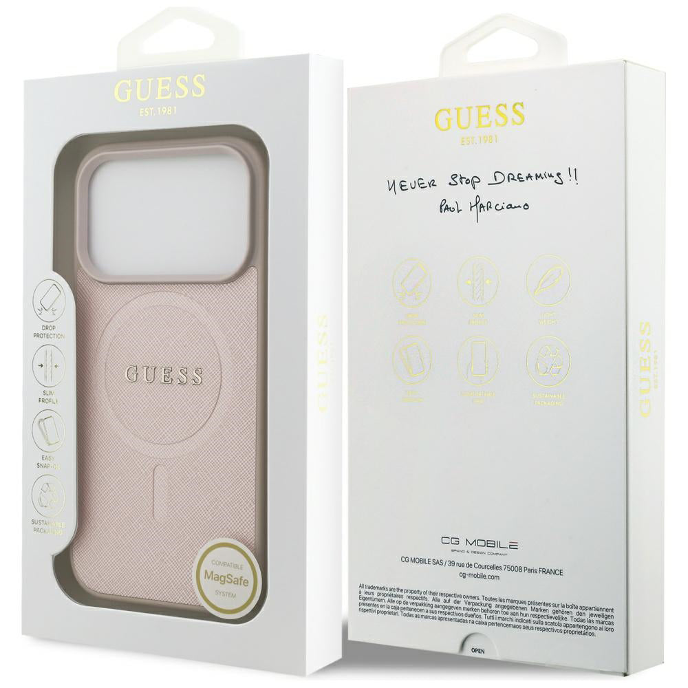 MagSafe cover til Apple iPhone 17 Pro, Guess, Saffiano Classic Logo, Pink