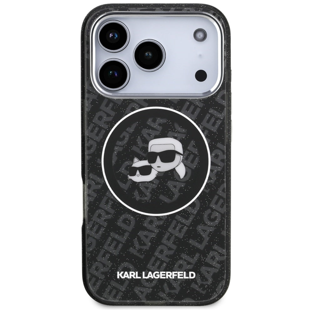 MagSafe Case for Apple iPhone 17 Pro, Karl Lagerfeld, Glitter Karl & Choupette Head, Black