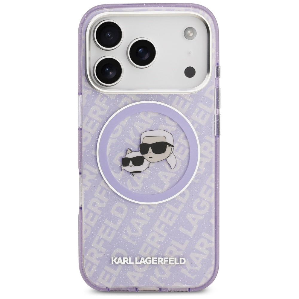 MagSafe cover til Apple iPhone 17 Pro, Karl Lagerfeld, IML Glitter Karl & Choupette's Heads, Lilla