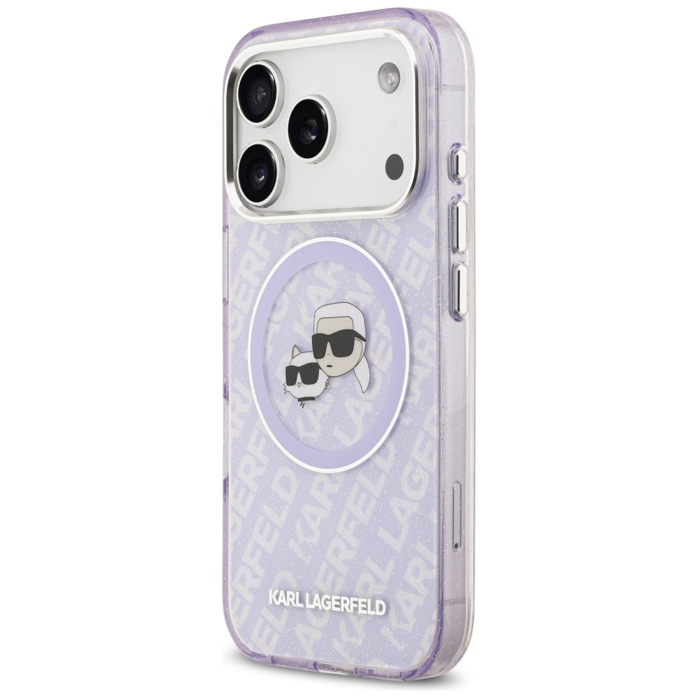 MagSafe cover til Apple iPhone 17 Pro, Karl Lagerfeld, IML Glitter Karl & Choupette's Heads, Lilla