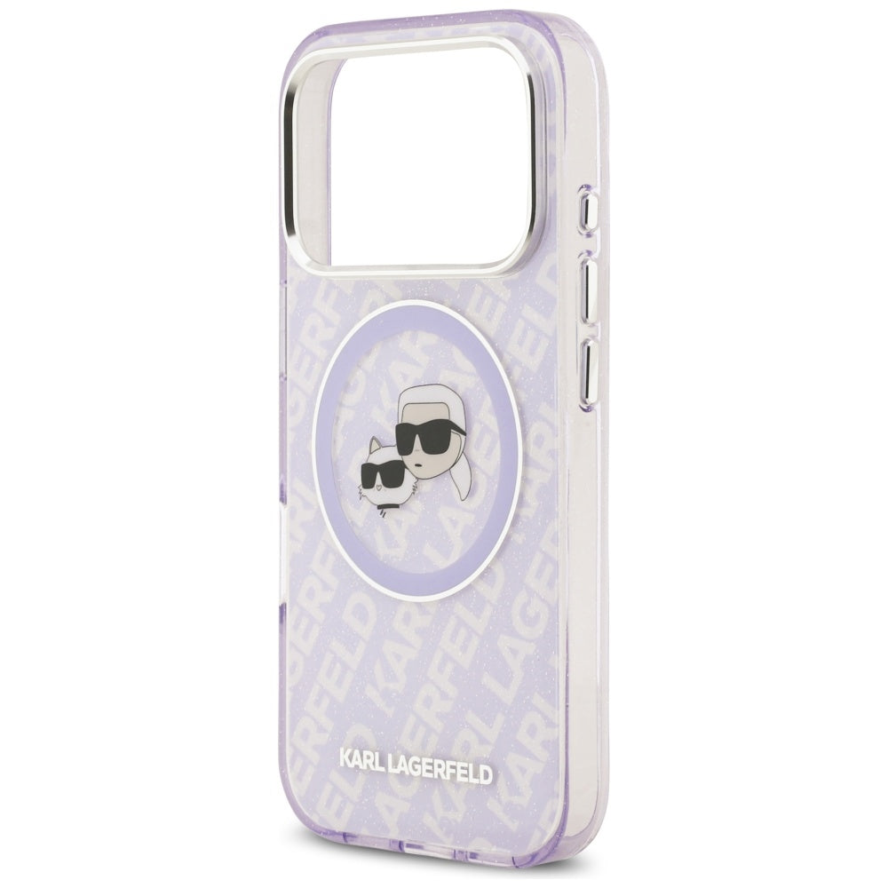 MagSafe cover til Apple iPhone 17 Pro, Karl Lagerfeld, IML Glitter Karl & Choupette's Heads, Lilla