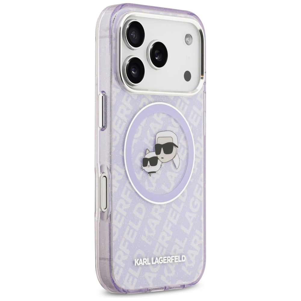 MagSafe cover til Apple iPhone 17 Pro, Karl Lagerfeld, IML Glitter Karl & Choupette's Heads, Lilla