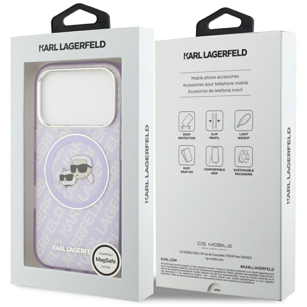 MagSafe cover til Apple iPhone 17 Pro, Karl Lagerfeld, IML Glitter Karl & Choupette's Heads, Lilla
