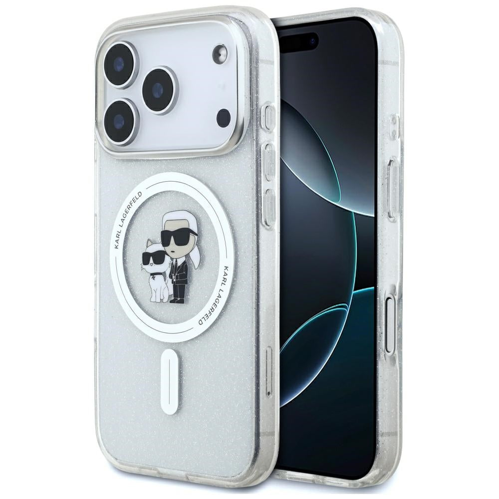 MagSafe Case for Apple iPhone 17 Pro, Karl Lagerfeld, IML Glitter Karl & Choupette, Transparent