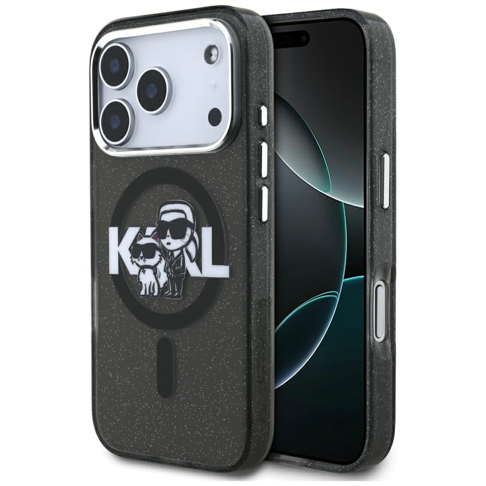 MagSafe cover til Apple iPhone 17 Pro, Karl Lagerfeld, IML Sketch Logo Glitter Karl & Choupette, Sort