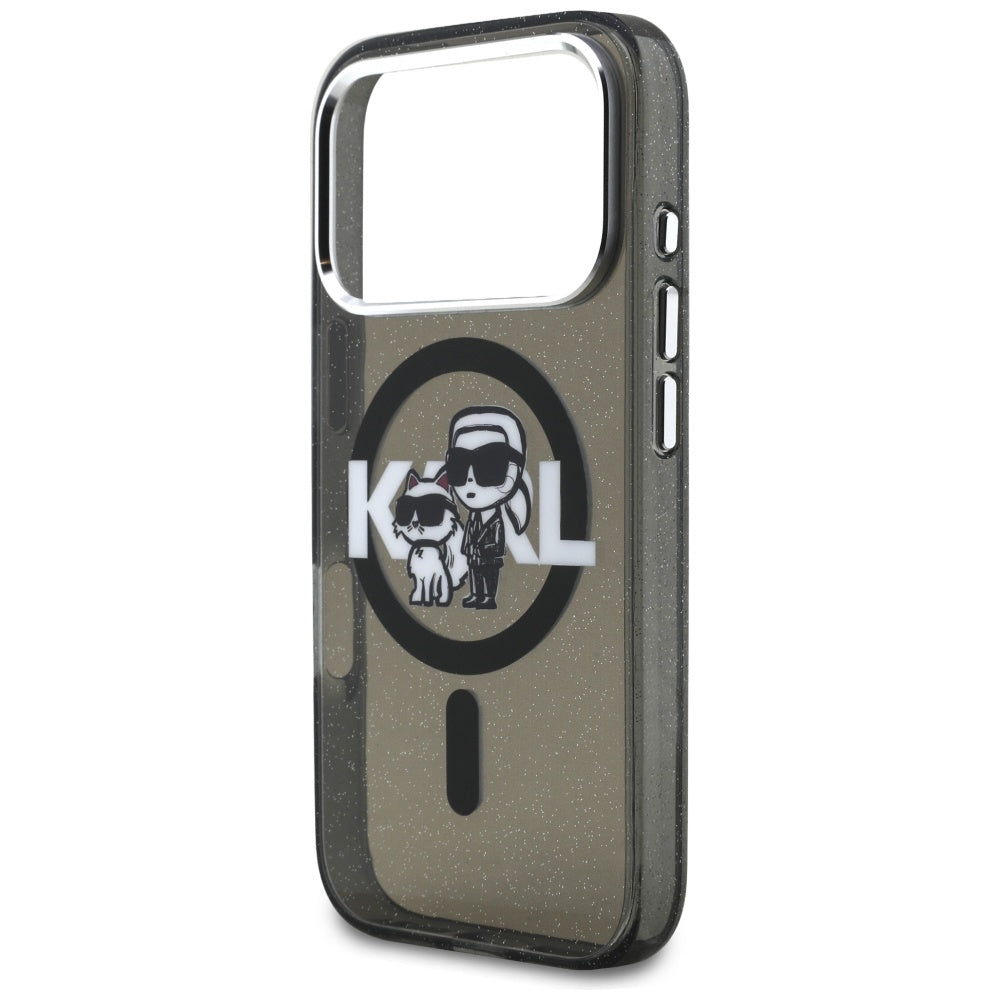 MagSafe cover til Apple iPhone 17 Pro, Karl Lagerfeld, IML Sketch Logo Glitter Karl & Choupette, Sort