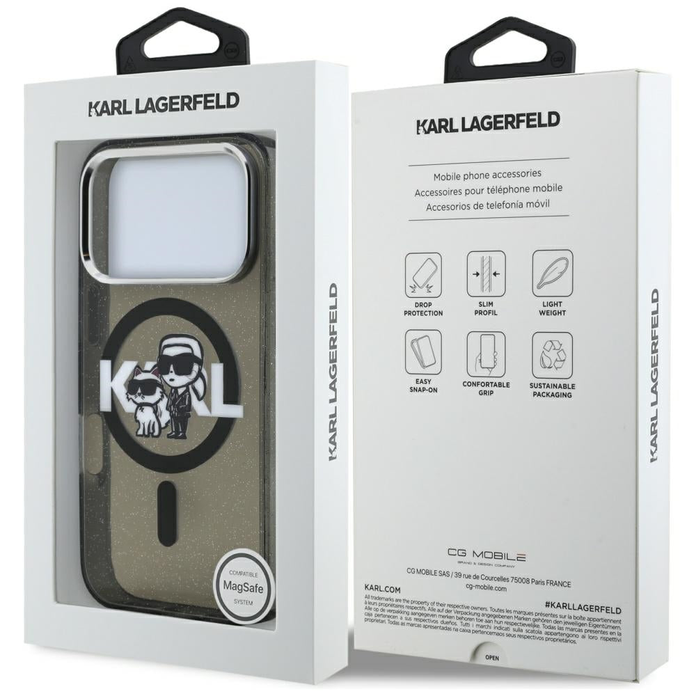 MagSafe cover til Apple iPhone 17 Pro, Karl Lagerfeld, IML Sketch Logo Glitter Karl & Choupette, Sort