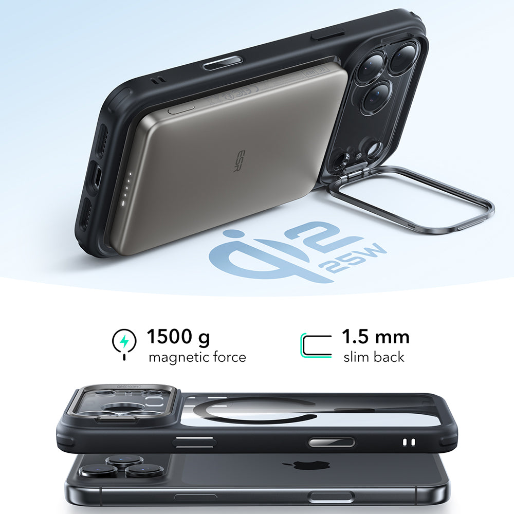 MagSafe cover til Apple iPhone 17 Pro Max, ESR, Classic Hybrid Kickstand, Sort Transparent