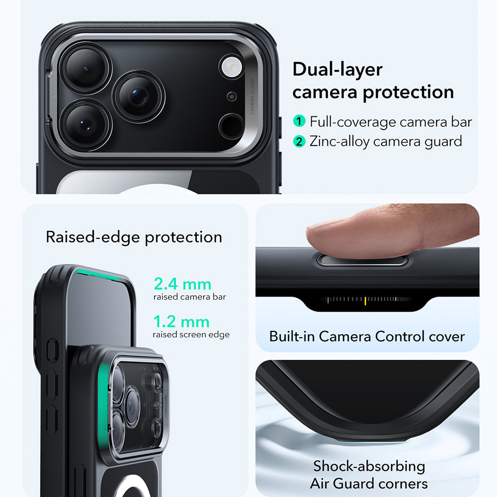 MagSafe cover til Apple iPhone 17 Pro Max, ESR, Classic Hybrid Kickstand, Sort Transparent