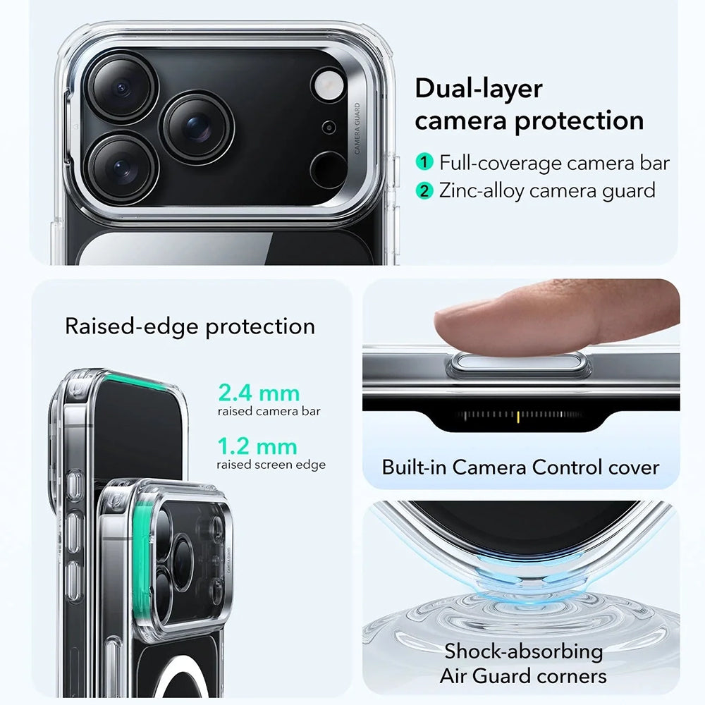MagSafe cover til Apple iPhone 17 Pro Max, ESR, Classic Hybrid Kickstand, Transparent