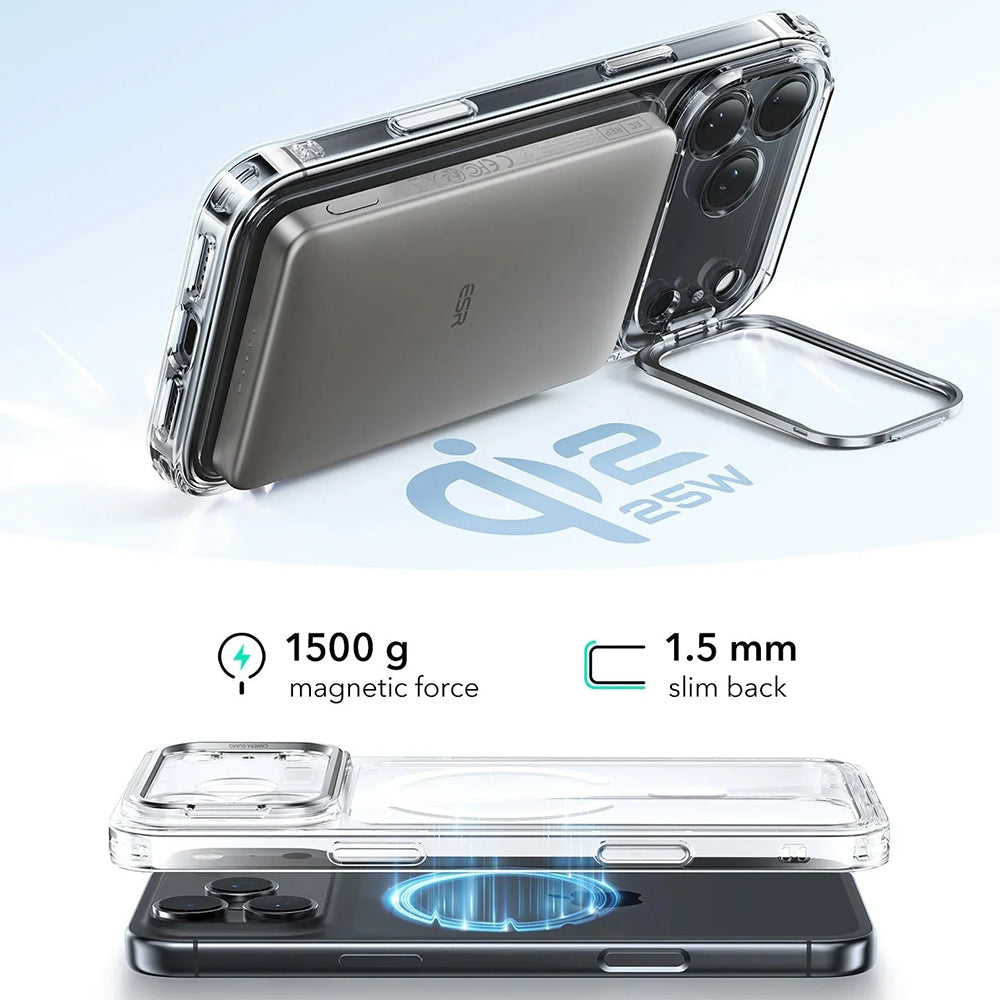 MagSafe cover til Apple iPhone 17 Pro Max, ESR, Classic Hybrid Kickstand, Transparent