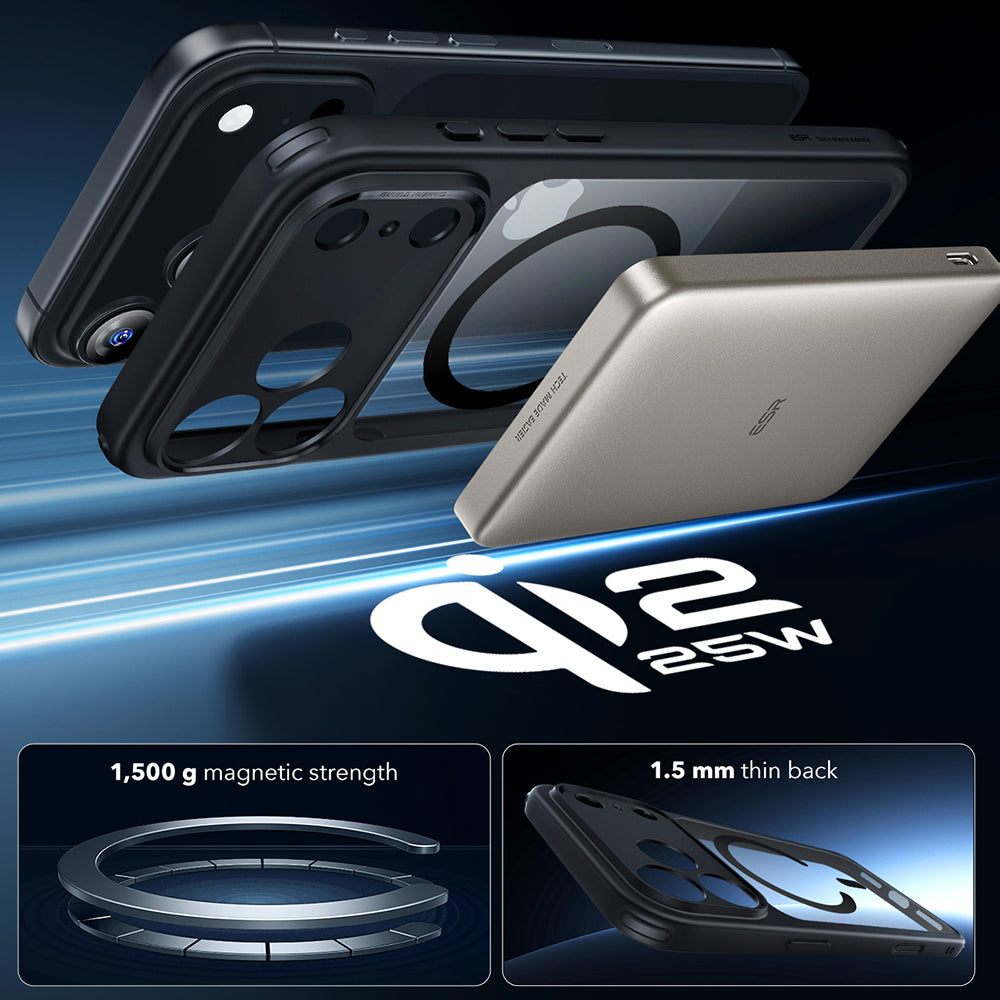 MagSafe cover til Apple iPhone 17 Pro Max, ESR, Classic Hybrid, Sort Transparent