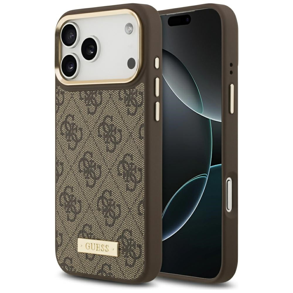 MagSafe cover til Apple iPhone 17 Pro Max, Guess, 4G Logo Plate, Brun