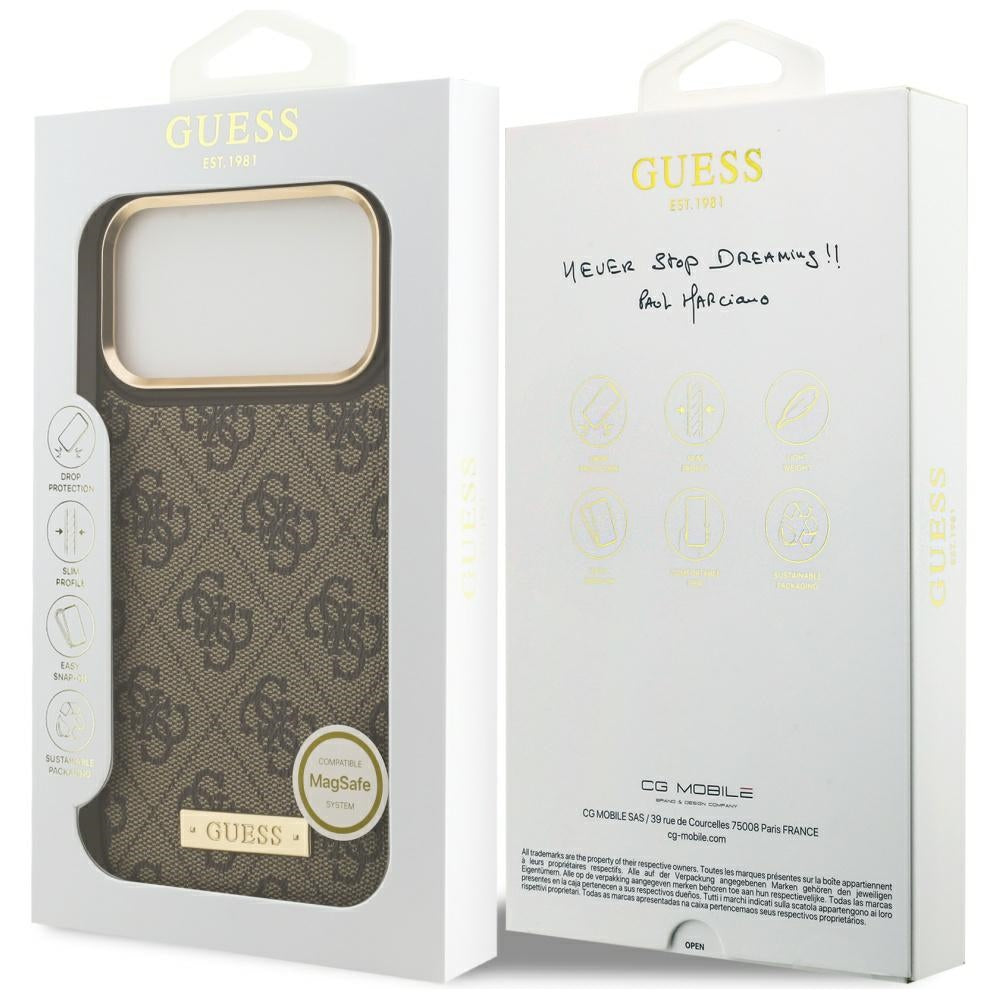 MagSafe cover til Apple iPhone 17 Pro Max, Guess, 4G Logo Plate, Brun
