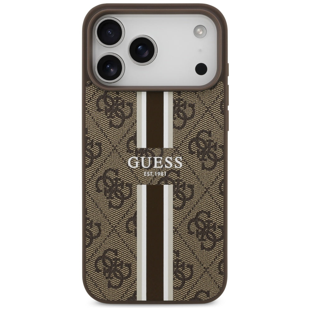 MagSafe Case for Apple iPhone 17 Pro Max, Guess, 4G Printed Stripes, Brown