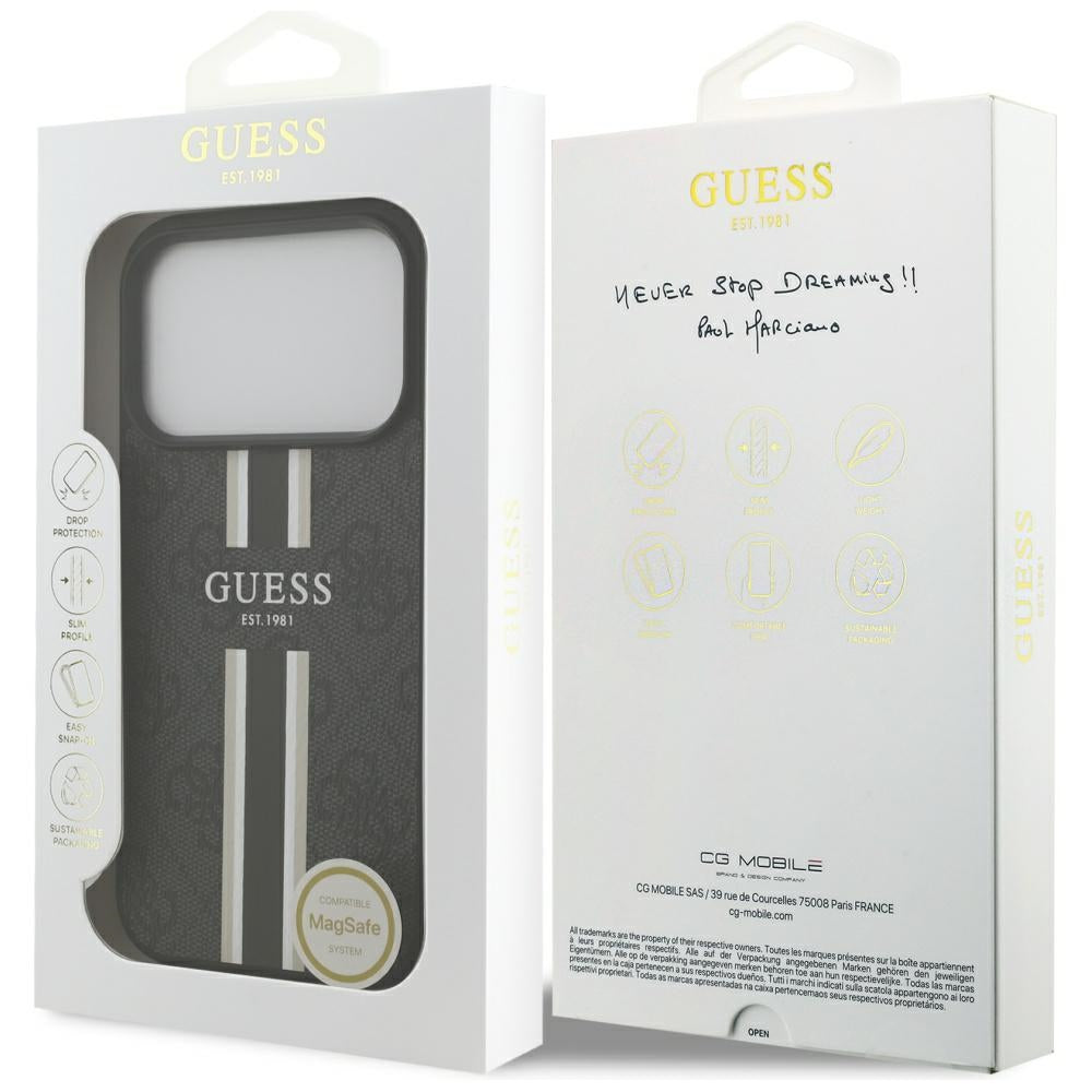 MagSafe cover til Apple iPhone 17 Pro Max, Guess, 4G Printed Stripes, Sort