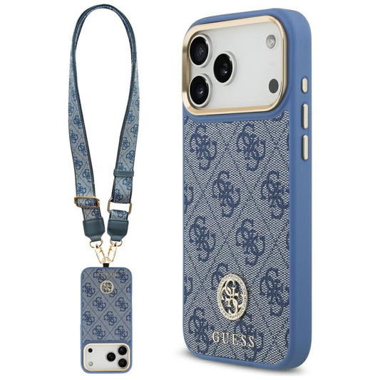 MagSafe cover til Apple iPhone 17 Pro Max, Guess, 4G Strass Logo med stor rem, Blå