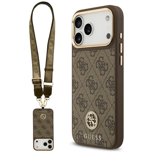 MagSafe cover til Apple iPhone 17 Pro Max, Guess, 4G Strass Logo med stor rem, Brun