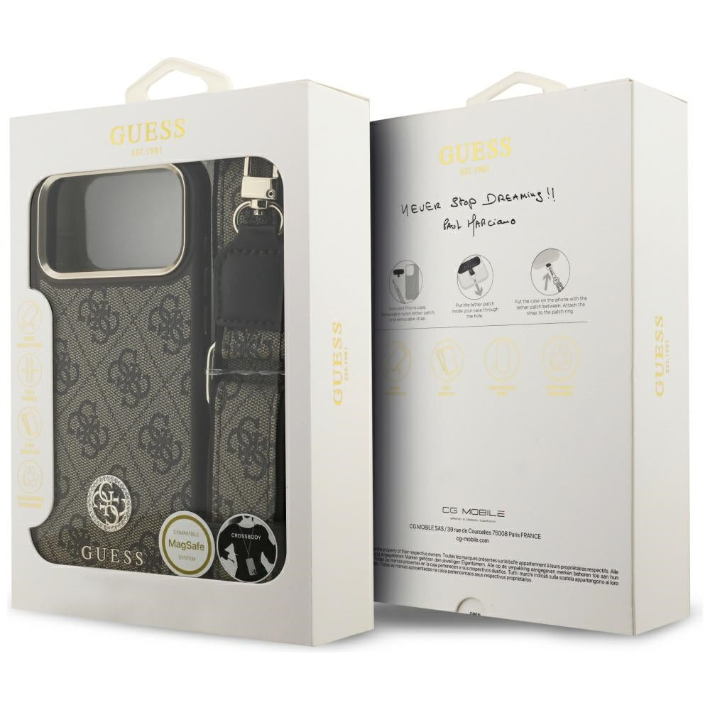 MagSafe cover til Apple iPhone 17 Pro Max, Guess, 4G Strass Logo med stor rem, Brun