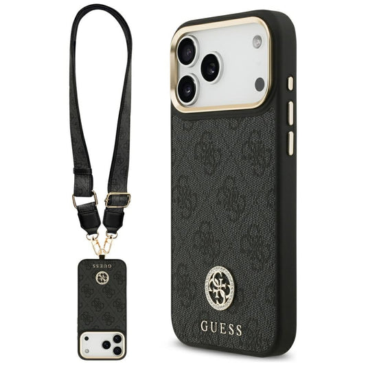 MagSafe cover til Apple iPhone 17 Pro Max, Guess, 4G Strass Logo med stor rem, sort