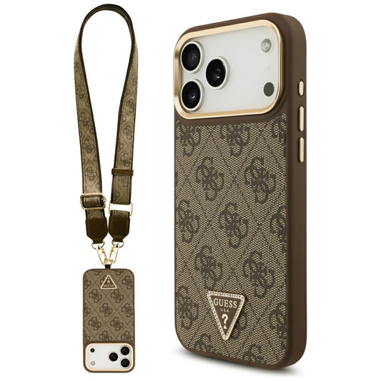 MagSafe cover til Apple iPhone 17 Pro Max, Guess, 4G Triangle Logo med stor rem, Brun