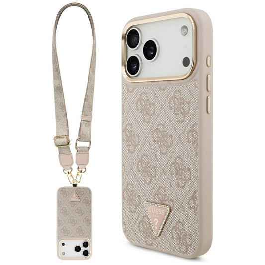 MagSafe cover til Apple iPhone 17 Pro Max, Guess, 4G Triangle Logo med stor rem, Pink