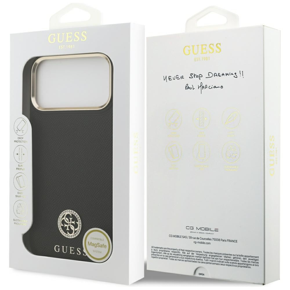 MagSafe cover til Apple iPhone 17 Pro Max, Guess, Grained Strass Logo, Sort