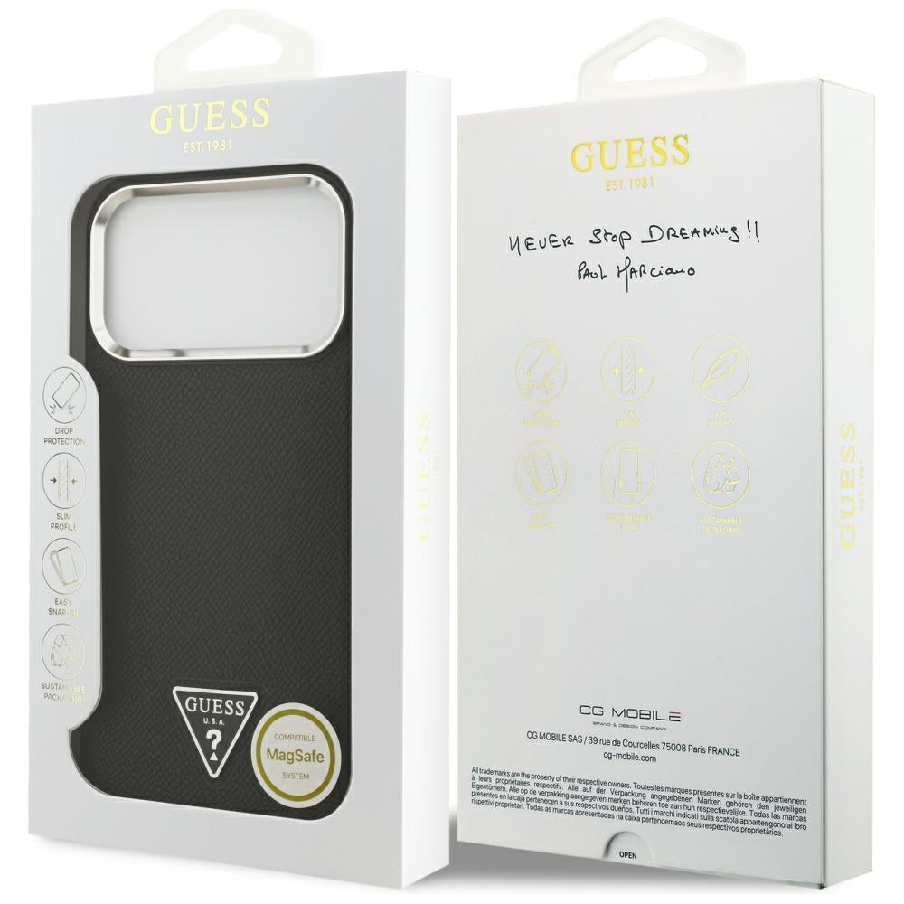 MagSafe cover til Apple iPhone 17 Pro Max, Guess, Grained Triangle Logo, Sort