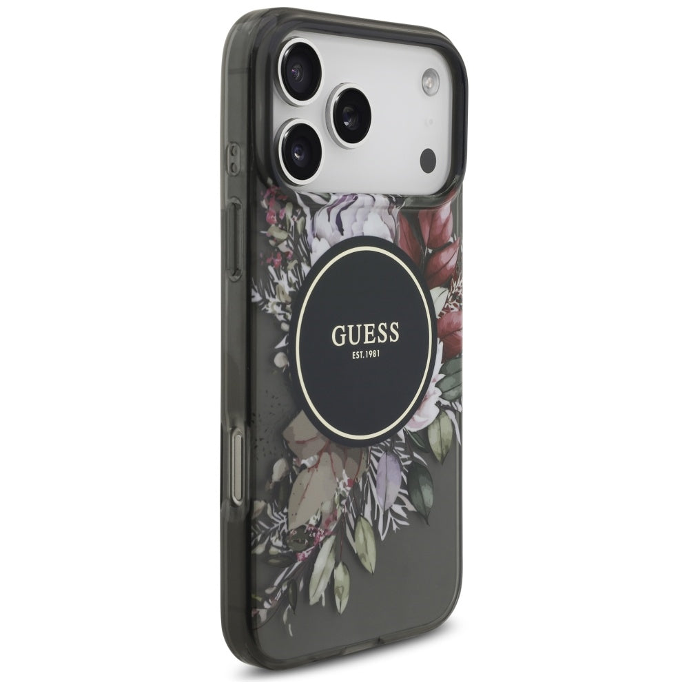 MagSafe cover til Apple iPhone 17 Pro Max, Guess, IML Flowers with Pearl Strap, Sort