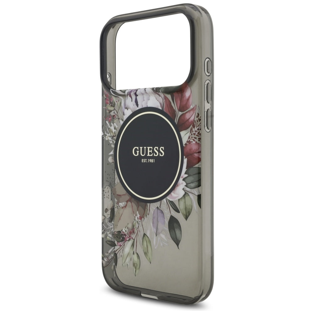 MagSafe cover til Apple iPhone 17 Pro Max, Guess, IML Flowers with Pearl Strap, Sort