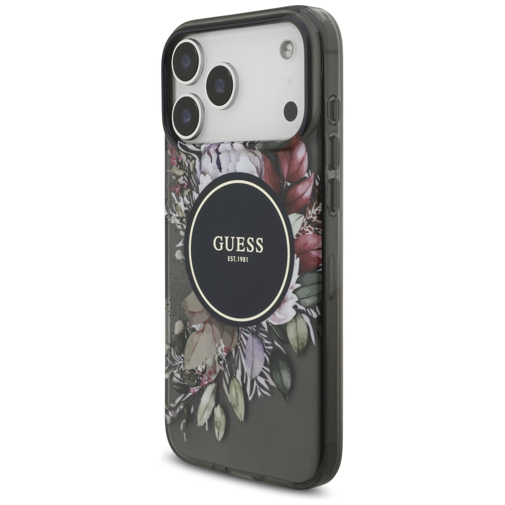 MagSafe cover til Apple iPhone 17 Pro Max, Guess, IML Flowers with Pearl Strap, Sort