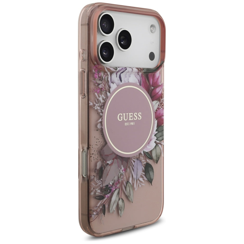MagSafe cover til Apple iPhone 17 Pro Max, Guess, IML Flowers with Pearl Strap, Pink