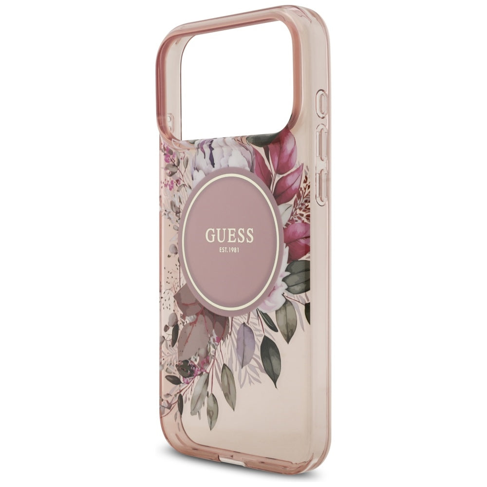 MagSafe cover til Apple iPhone 17 Pro Max, Guess, IML Flowers with Pearl Strap, Pink