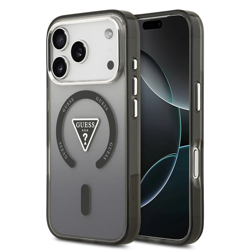 MagSafe cover til Apple iPhone 17 Pro Max, Guess, IML Gradient Triangle Logo, Sort Sølvfarvet