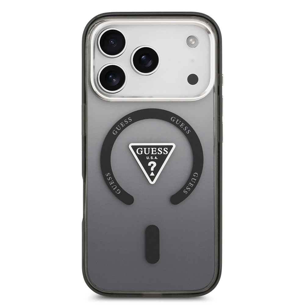 MagSafe cover til Apple iPhone 17 Pro Max, Guess, IML Gradient Triangle Logo, Sort Sølvfarvet