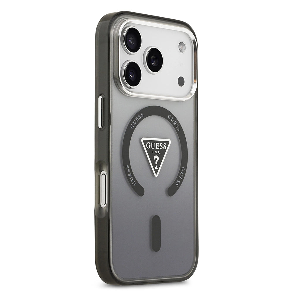 MagSafe cover til Apple iPhone 17 Pro Max, Guess, IML Gradient Triangle Logo, Sort Sølvfarvet