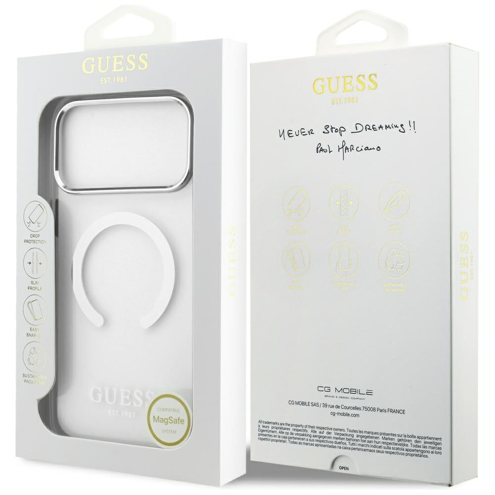 MagSafe cover til Apple iPhone 17 Pro Max, Guess, Metal Outline, Sølvfarvet