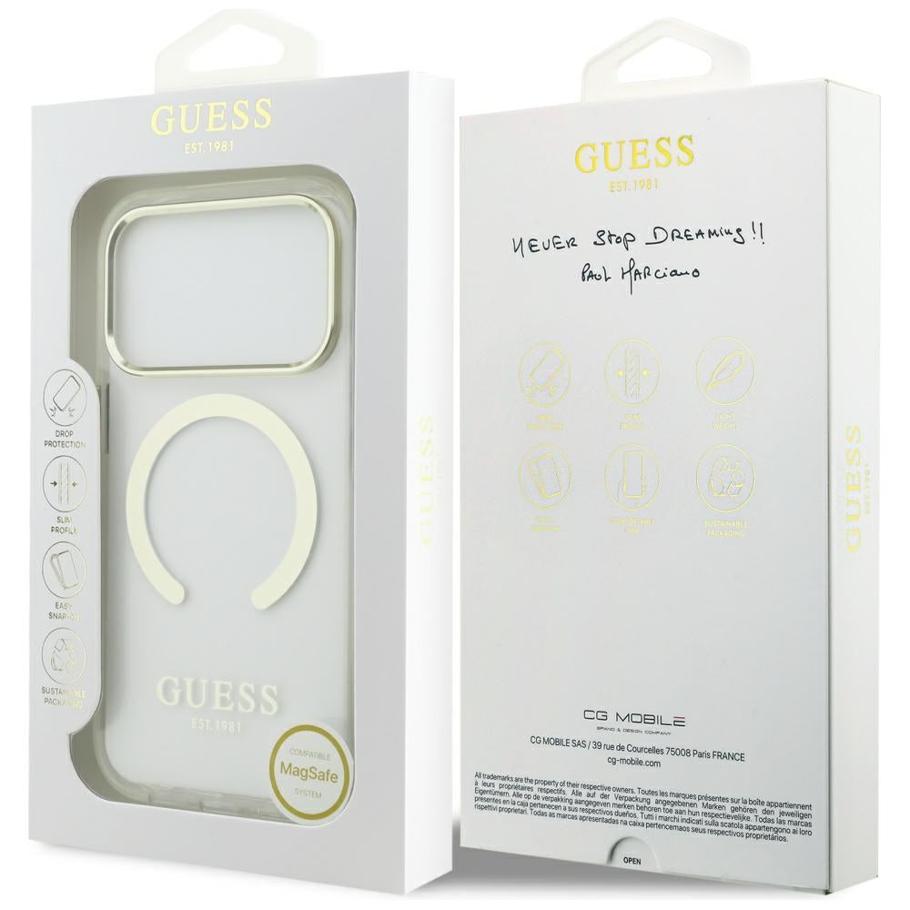 MagSafe cover til Apple iPhone 17 Pro Max, Guess, Metal Outline, Gylden