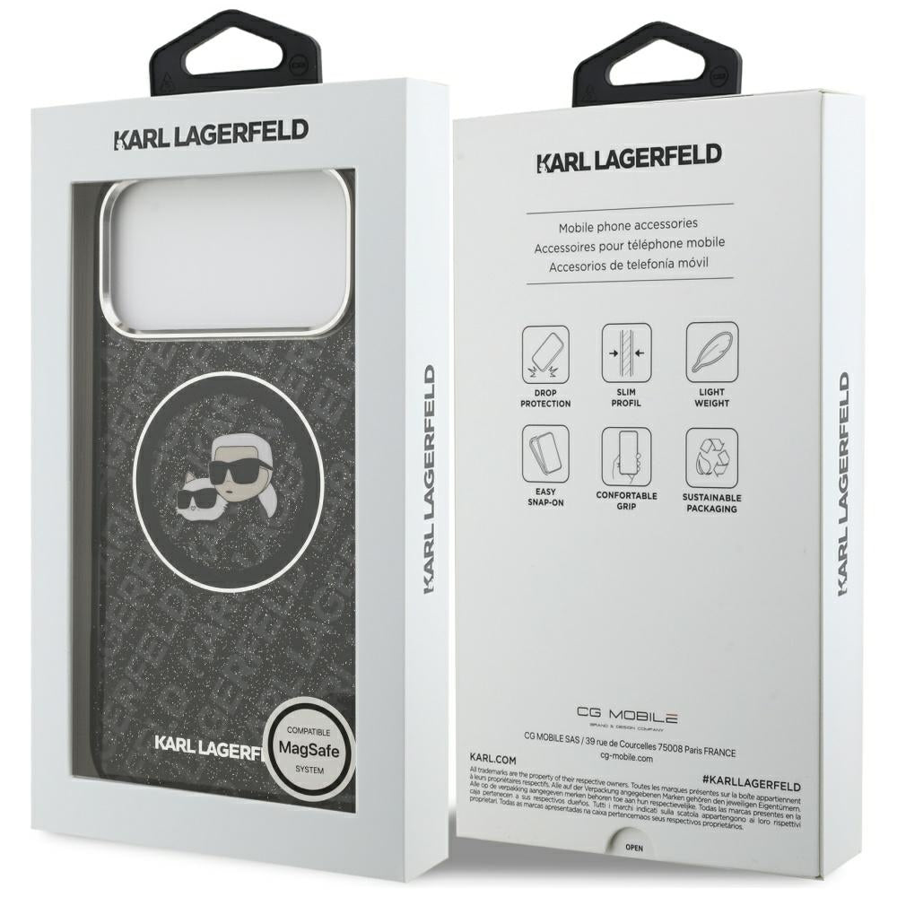 MagSafe cover til Apple iPhone 17 Pro Max, Karl Lagerfeld, Glitter Karl & Choupette Head, Sort