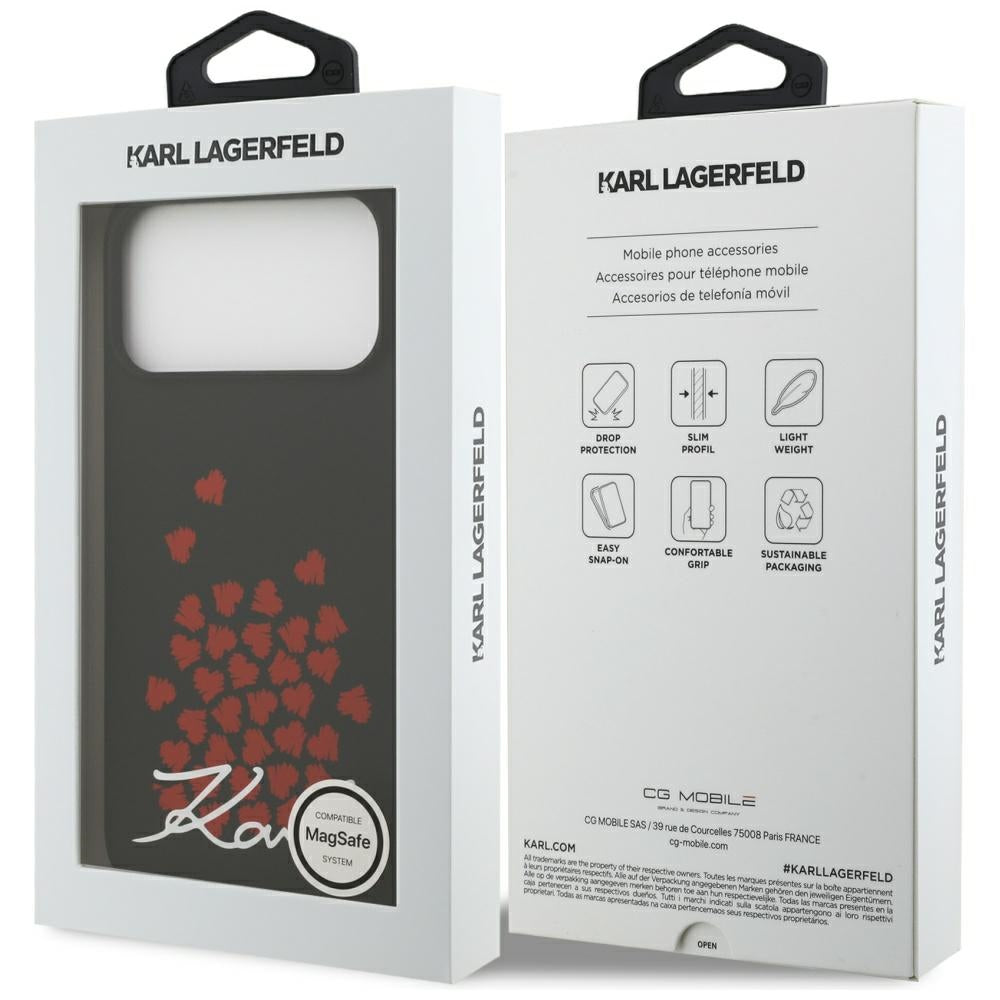 MagSafe Case for Apple iPhone 17 Pro Max, Karl Lagerfeld, Heart Sign Logo, Black