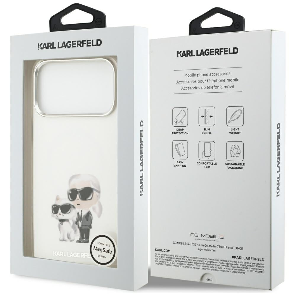 MagSafe cover til Apple iPhone 17 Pro Max, Karl Lagerfeld, IML Aquarelle Logo Karl & Choupette, Hvid