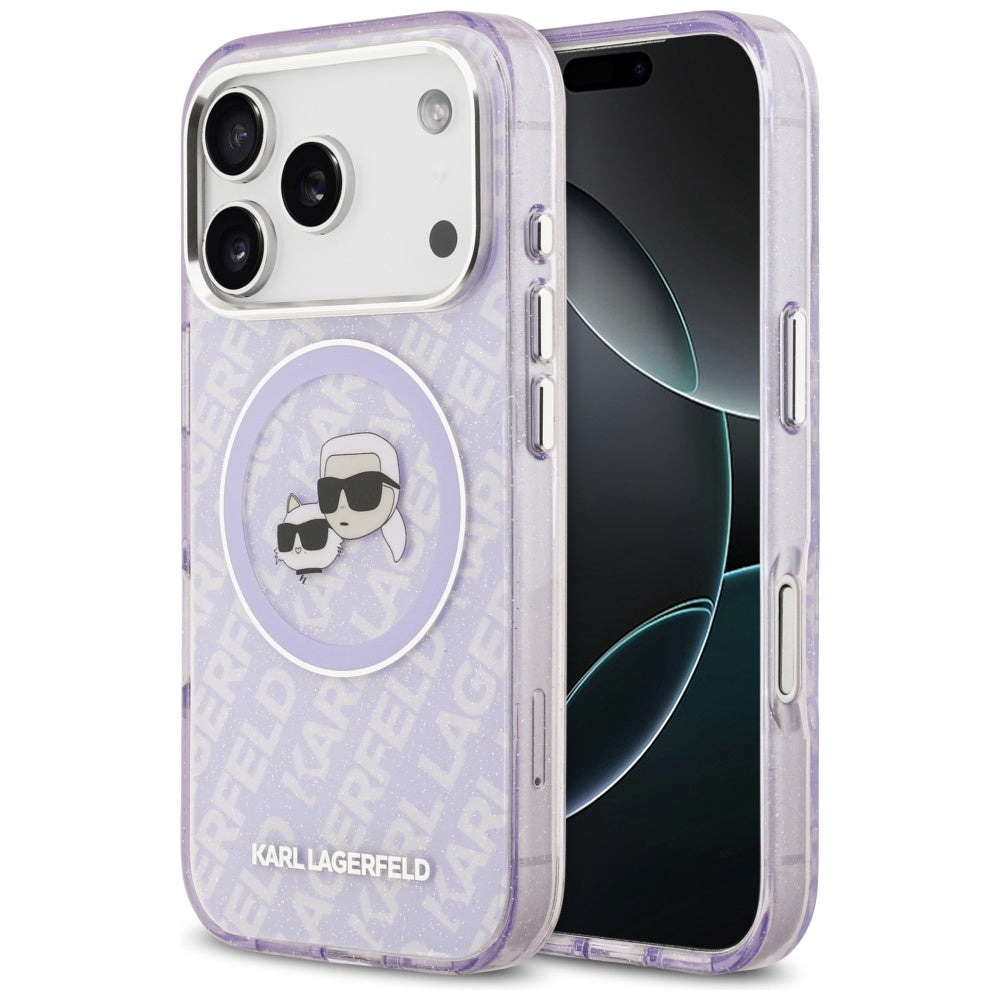MagSafe cover til Apple iPhone 17 Pro Max, Karl Lagerfeld, IML Glitter Karl & Choupette's Heads, Lilla