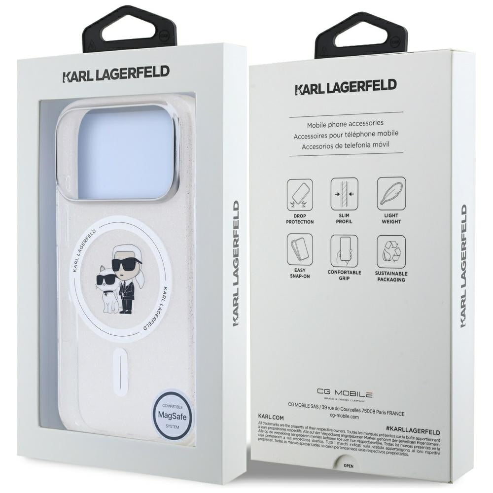 MagSafe cover til Apple iPhone 17 Pro Max, Karl Lagerfeld, IML Glitter Karl & Choupette, Gennemsigtig